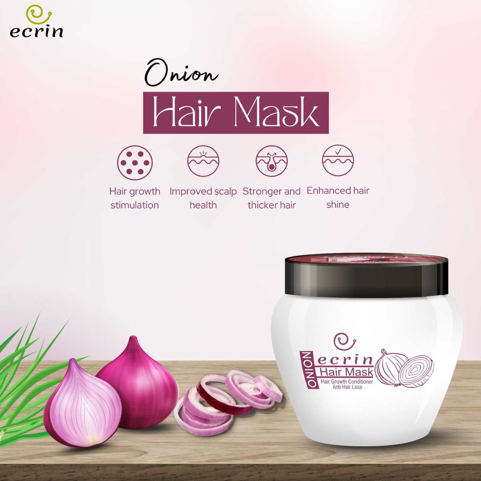 Ecrin Onion Hair Mask - Hair Treatment - 300ml - Image 3