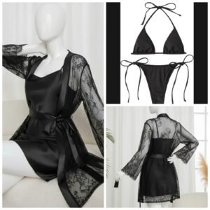 4 Piece Womens Transparent Net Gown Set