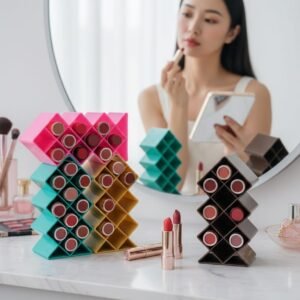 Plastic 10 Grid Lipstick Organizer with Storage Box