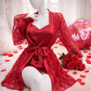 Womens Net Transparent Sheer Lace Robe Gown