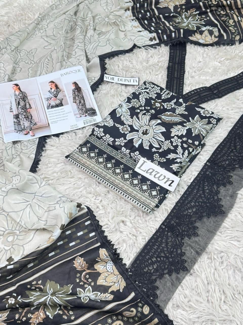 *LAWN Printed 3pc With LAWN READY TO WEAR DUPATTA & Patches*